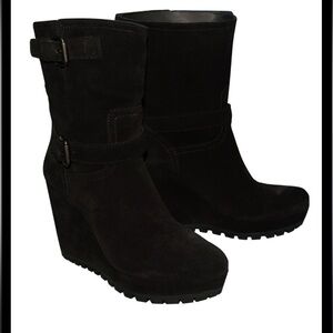 Women's Prada Black Suede Wedge Ankle Boots